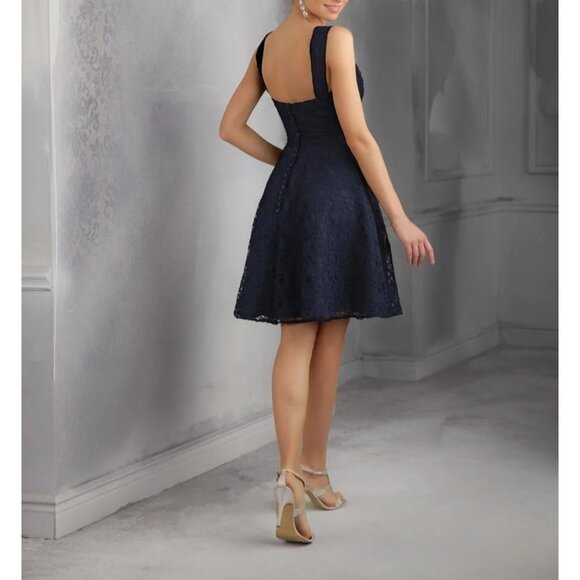 Mori Lee Madeline Gardner Black Lace Sleeveless Convertible Mini Dress Size 14 - Picture 2 of 12